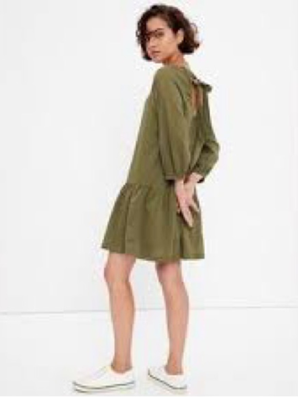 Gap Olive Green Drop Waist Lightweight Dress with Amazing Tie on the Back